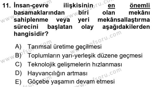 Tarihi Coğrafya Dersi 2022 - 2023 Yılı (Final) Dönem Sonu Sınavı 11. Soru