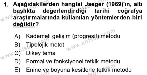 Tarihi Coğrafya Dersi 2022 - 2023 Yılı Yaz Okulu Sınavı 1. Soru