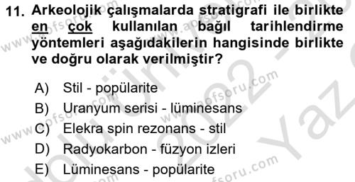 Tarihi Coğrafya Dersi 2022 - 2023 Yılı Yaz Okulu Sınavı 11. Soru