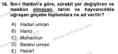 Tarihi Coğrafya Dersi 2022 - 2023 Yılı Yaz Okulu Sınavı 16. Soru