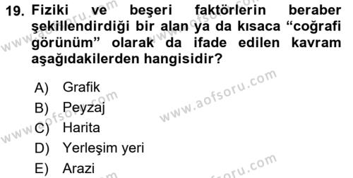 Tarihi Coğrafya Dersi 2022 - 2023 Yılı Yaz Okulu Sınavı 19. Soru