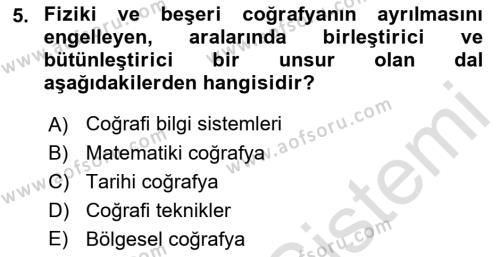 Tarihi Coğrafya Dersi 2022 - 2023 Yılı Yaz Okulu Sınavı 5. Soru