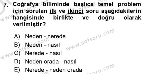 Tarihi Coğrafya Dersi 2022 - 2023 Yılı Yaz Okulu Sınavı 7. Soru