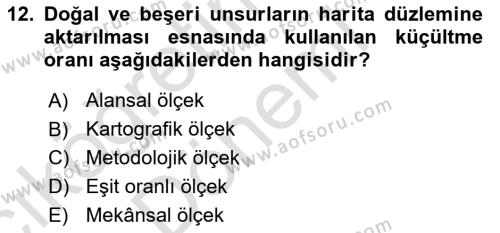 Tarihi Coğrafya Dersi 2024 - 2025 Yılı (Vize) Ara Sınavı 12. Soru