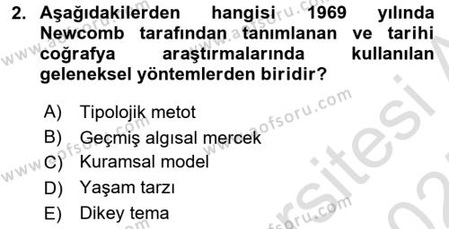 Tarihi Coğrafya Dersi 2024 - 2025 Yılı (Vize) Ara Sınavı 2. Soru