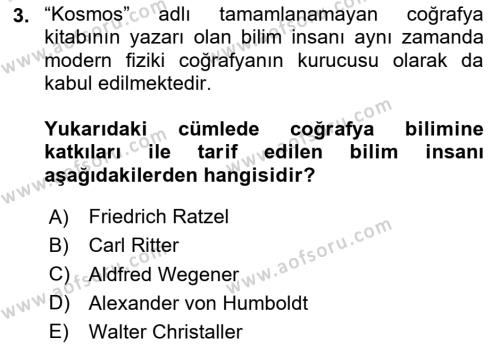 Tarihi Coğrafya Dersi 2024 - 2025 Yılı (Vize) Ara Sınavı 3. Soru