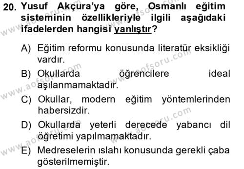 XIX. Yüzyıl Türk Dünyası Dersi 2013 - 2014 Yılı (Vize) Ara Sınavı 20. Soru