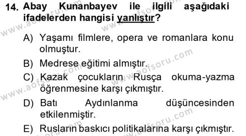 XIX. Yüzyıl Türk Dünyası Dersi 2013 - 2014 Yılı (Final) Dönem Sonu Sınavı 14. Soru