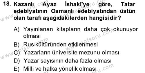 XIX. Yüzyıl Türk Dünyası Dersi 2014 - 2015 Yılı (Vize) Ara Sınavı 18. Soru