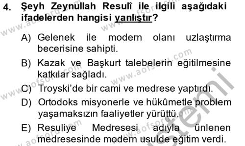 XIX. Yüzyıl Türk Dünyası Dersi 2014 - 2015 Yılı (Vize) Ara Sınavı 4. Soru