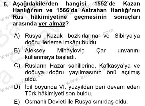 XIX. Yüzyıl Türk Dünyası Dersi 2015 - 2016 Yılı (Vize) Ara Sınavı 5. Soru