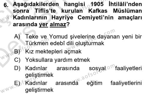 XIX. Yüzyıl Türk Dünyası Dersi 2018 - 2019 Yılı 3 Ders Sınavı 6. Soru