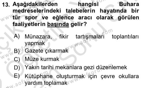 XIX. Yüzyıl Türk Dünyası Dersi 2021 - 2022 Yılı (Final) Dönem Sonu Sınavı 13. Soru