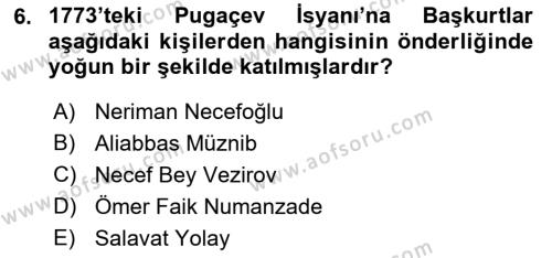 XIX. Yüzyıl Türk Dünyası Dersi 2022 - 2023 Yılı Yaz Okulu Sınavı 6. Soru