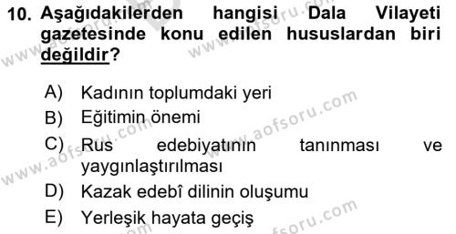 XIX. Yüzyıl Türk Dünyası Dersi 2023 - 2024 Yılı (Final) Dönem Sonu Sınavı 10. Soru