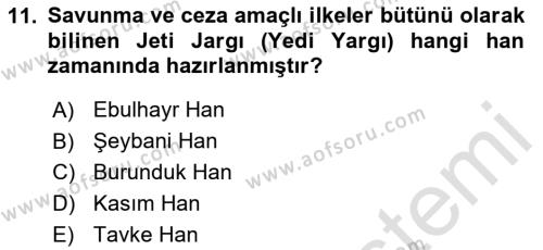 XIX. Yüzyıl Türk Dünyası Dersi 2023 - 2024 Yılı (Final) Dönem Sonu Sınavı 11. Soru