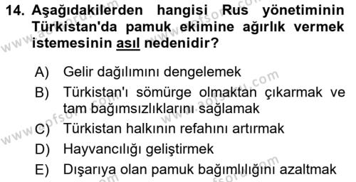 XIX. Yüzyıl Türk Dünyası Dersi 2023 - 2024 Yılı (Final) Dönem Sonu Sınavı 14. Soru