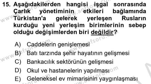 XIX. Yüzyıl Türk Dünyası Dersi 2023 - 2024 Yılı (Final) Dönem Sonu Sınavı 15. Soru