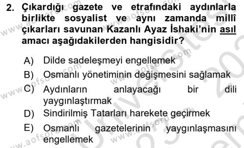 XIX. Yüzyıl Türk Dünyası Dersi 2023 - 2024 Yılı (Final) Dönem Sonu Sınavı 2. Soru