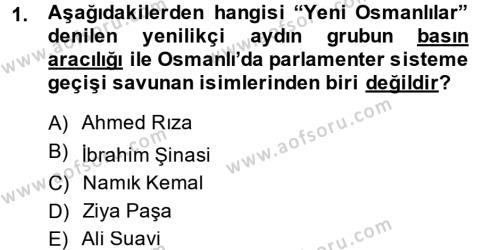 Osmanlı Devleti Yenileşme Hareketleri (1876-1918) Dersi 2013 - 2014 Yılı (Vize) Ara Sınavı 1. Soru