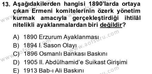Osmanlı Devleti Yenileşme Hareketleri (1876-1918) Dersi 2014 - 2015 Yılı (Final) Dönem Sonu Sınavı 13. Soru