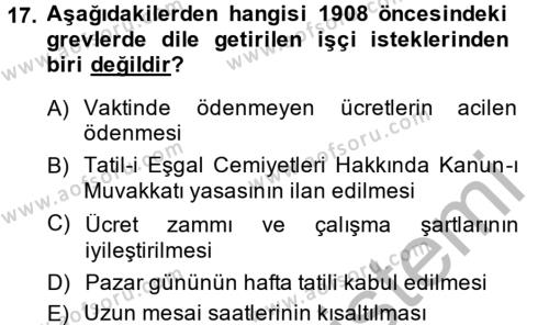 Osmanlı Devleti Yenileşme Hareketleri (1876-1918) Dersi 2014 - 2015 Yılı (Final) Dönem Sonu Sınavı 17. Soru