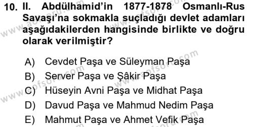 Osmanlı Devleti Yenileşme Hareketleri (1876-1918) Dersi 2016 - 2017 Yılı (Vize) Ara Sınavı 10. Soru