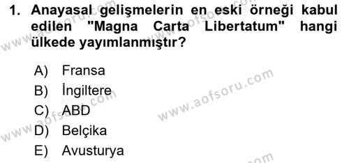 Osmanlı Devleti Yenileşme Hareketleri (1876-1918) Dersi 2020 - 2021 Yılı Yaz Okulu Sınavı 1. Soru