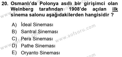 Osmanlı Devleti Yenileşme Hareketleri (1876-1918) Dersi 2020 - 2021 Yılı Yaz Okulu Sınavı 20. Soru