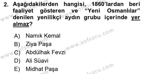 Osmanlı Devleti Yenileşme Hareketleri (1876-1918) Dersi 2022 - 2023 Yılı (Vize) Ara Sınavı 2. Soru