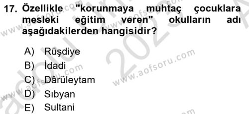 Osmanlı Devleti Yenileşme Hareketleri (1876-1918) Dersi 2023 - 2024 Yılı (Vize) Ara Sınavı 17. Soru