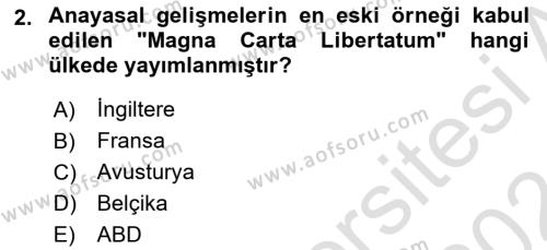 Osmanlı Devleti Yenileşme Hareketleri (1876-1918) Dersi 2023 - 2024 Yılı (Vize) Ara Sınavı 2. Soru