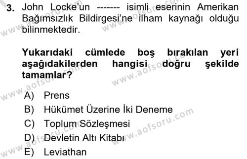 Osmanlı Devleti Yenileşme Hareketleri (1876-1918) Dersi 2023 - 2024 Yılı (Vize) Ara Sınavı 3. Soru