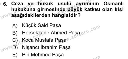 Osmanlı Devleti Yenileşme Hareketleri (1876-1918) Dersi 2023 - 2024 Yılı (Vize) Ara Sınavı 6. Soru