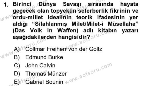 Osmanlı Devleti Yenileşme Hareketleri (1876-1918) Dersi 2023 - 2024 Yılı (Final) Dönem Sonu Sınavı 1. Soru