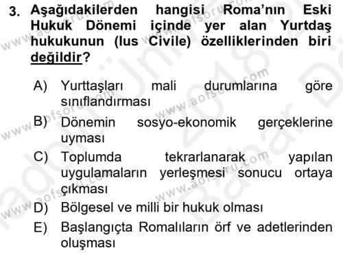 Hukuk Tarihi Dersi 2018 - 2019 Yılı (Vize) Ara Sınavı 3. Soru