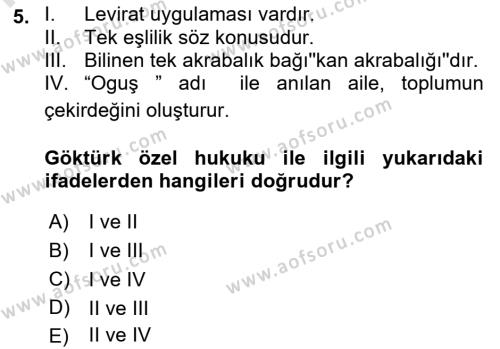 Hukuk Tarihi Dersi 2020 - 2021 Yılı Yaz Okulu Sınavı 5. Soru