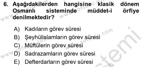 Hukuk Tarihi Dersi 2020 - 2021 Yılı Yaz Okulu Sınavı 6. Soru