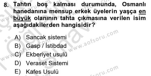 Hukuk Tarihi Dersi 2020 - 2021 Yılı Yaz Okulu Sınavı 8. Soru