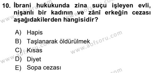 Hukuk Tarihi Dersi 2021 - 2022 Yılı Yaz Okulu Sınavı 10. Soru