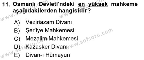 Hukuk Tarihi Dersi 2021 - 2022 Yılı Yaz Okulu Sınavı 11. Soru