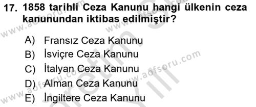 Hukuk Tarihi Dersi 2021 - 2022 Yılı Yaz Okulu Sınavı 17. Soru