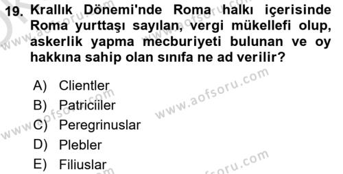 Hukuk Tarihi Dersi 2021 - 2022 Yılı Yaz Okulu Sınavı 19. Soru