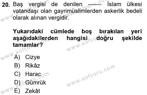 Hukuk Tarihi Dersi 2021 - 2022 Yılı Yaz Okulu Sınavı 20. Soru