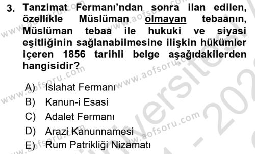 Hukuk Tarihi Dersi 2021 - 2022 Yılı Yaz Okulu Sınavı 3. Soru