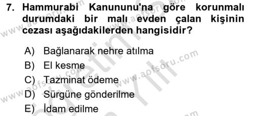 Hukuk Tarihi Dersi 2021 - 2022 Yılı Yaz Okulu Sınavı 7. Soru