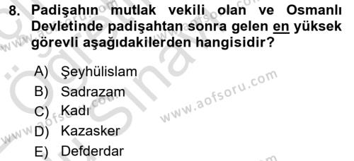 Hukuk Tarihi Dersi 2021 - 2022 Yılı Yaz Okulu Sınavı 8. Soru