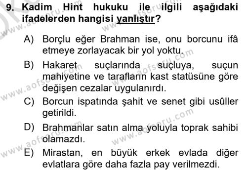 Hukuk Tarihi Dersi 2021 - 2022 Yılı Yaz Okulu Sınavı 9. Soru