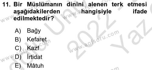 Hukuk Tarihi Dersi 2022 - 2023 Yılı Yaz Okulu Sınavı 11. Soru