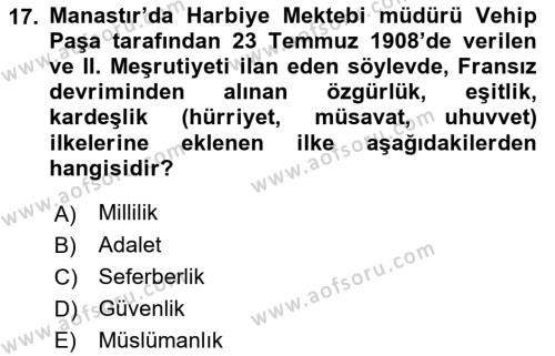 Hukuk Tarihi Dersi 2022 - 2023 Yılı Yaz Okulu Sınavı 17. Soru